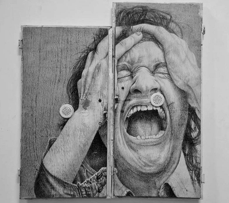 Amir Tomashov, Still Waiting 5
2024, Graphite on plywood [found cabinet door]