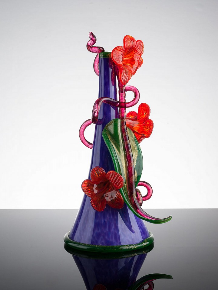 Dale Chihuly, Violet Piccolo Venetian with Rose Coil and Red Flowers
1995, Glass