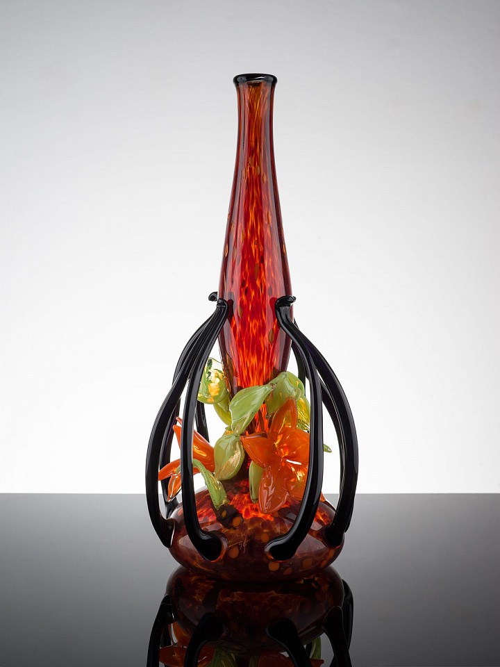 Dale Chihuly, Clear Red Piccolo Venetian with handles, Leaves and Tigerlilies
1994, Glass
