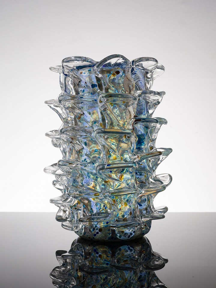 Dale Chihuly, Spotted Sterling Blue Piccolo Venetian with Clear Ribbons
1994, Glass