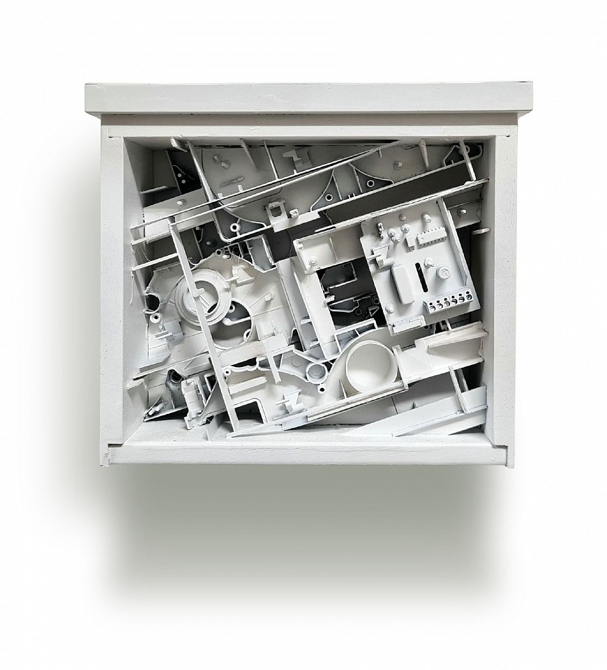 Amir Tomashov, Urban organizm concept model no.14
2026, Cardboard, VHS tapes and synthetic paint in wooden drawer
